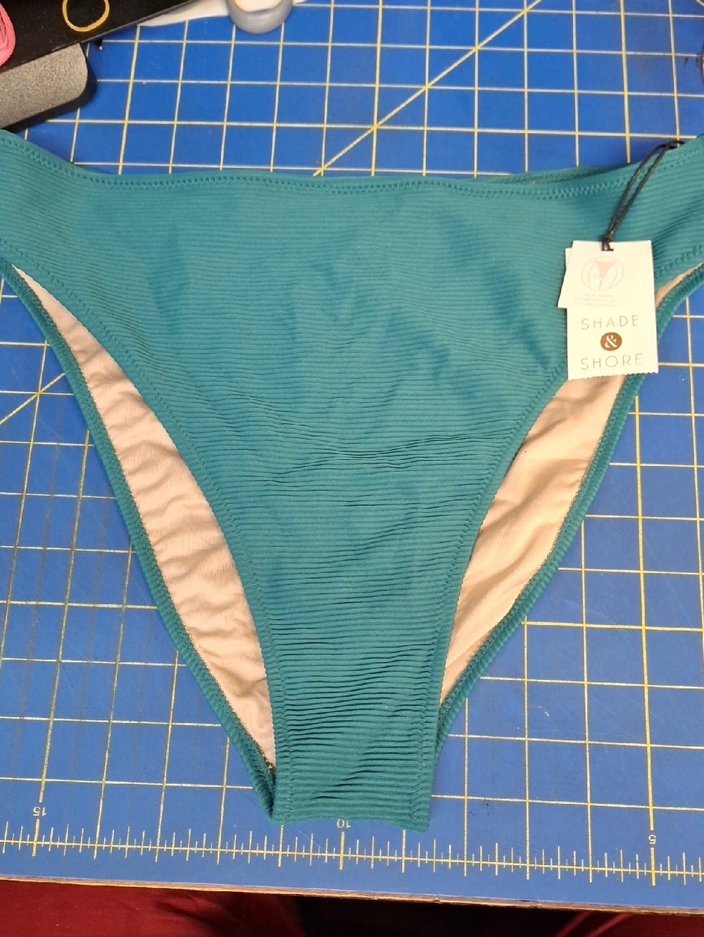 Shade & Shore Teal Ribbed High-Leg Bikini Bottom Large (12-14) NWT